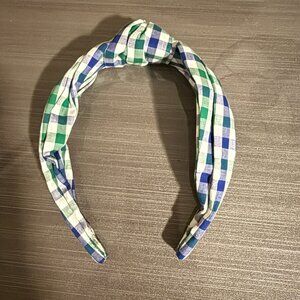 JCrew | Gingham Cotton Knotted Headband | Blue/Green/White